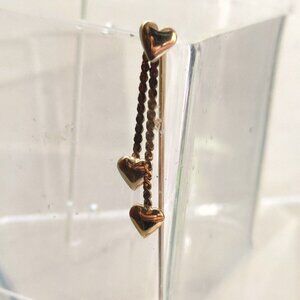 14K Yellow Gold Heart Chain Stick Pin Brooch Vintage Love Dangling Charms 1.07g